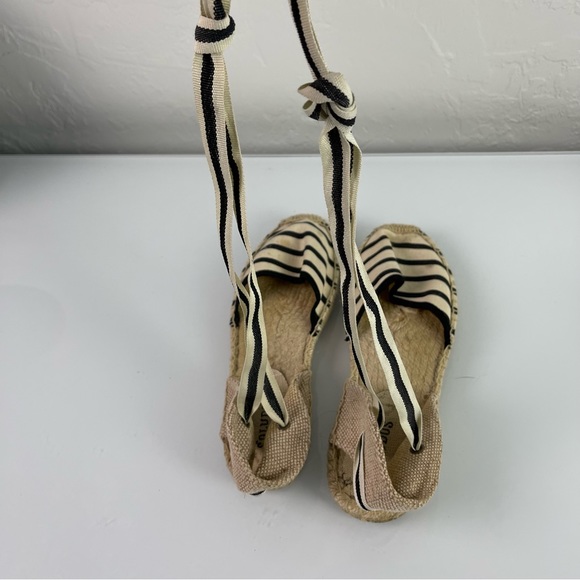 Soludos Shoes Espadrille Ankle Flats‎ Tie Striped Black White Tan Cream - Picture 6 of 12